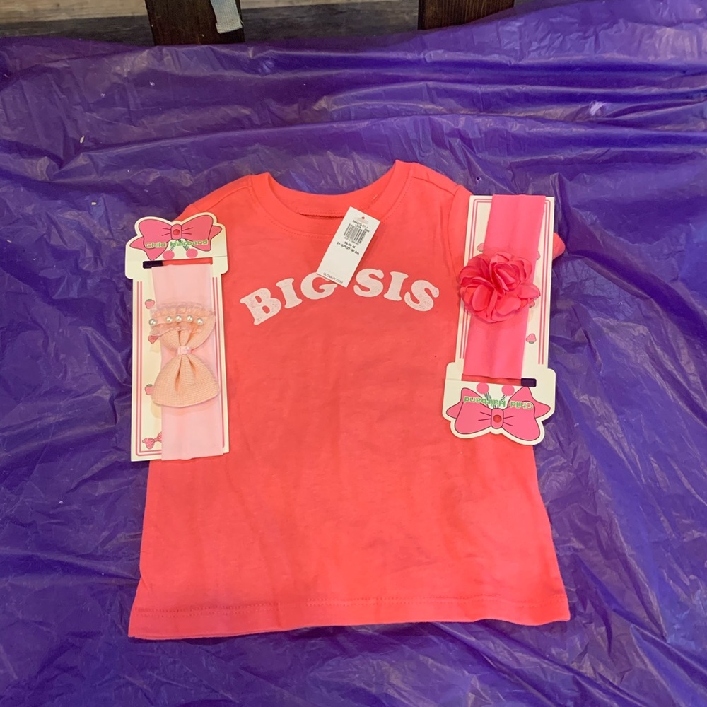 Big Sis Pink T-Shirt with Headbands